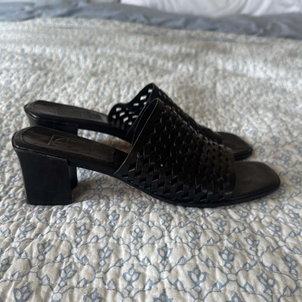 Cole Haan Woven Black Leather Healed Sandals